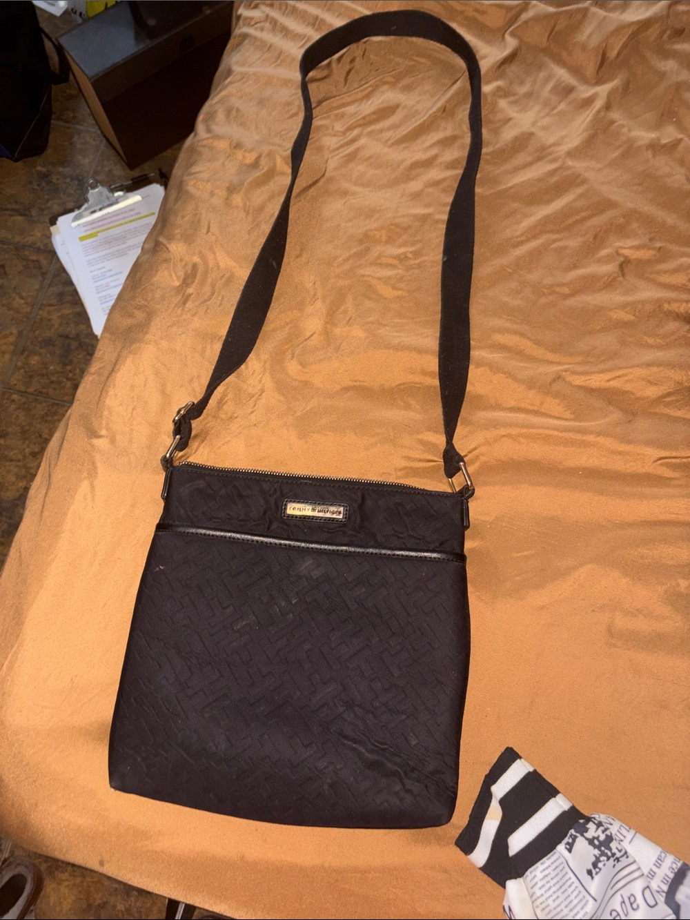 Nicole Miller Black Quilted Crossbody Bag with Adjustable Strap